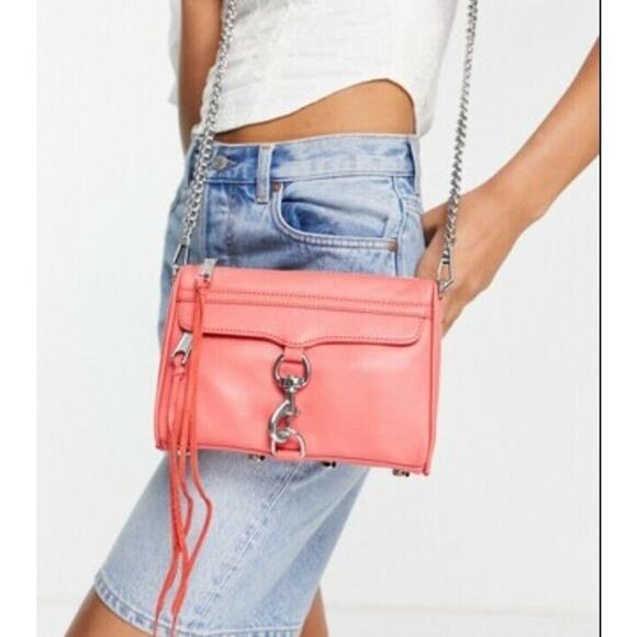 Rebecca Minkoff Coral Leather Silver Mini Mac Crossbody Hand Bag Purse fringe - Picture 1 of 10